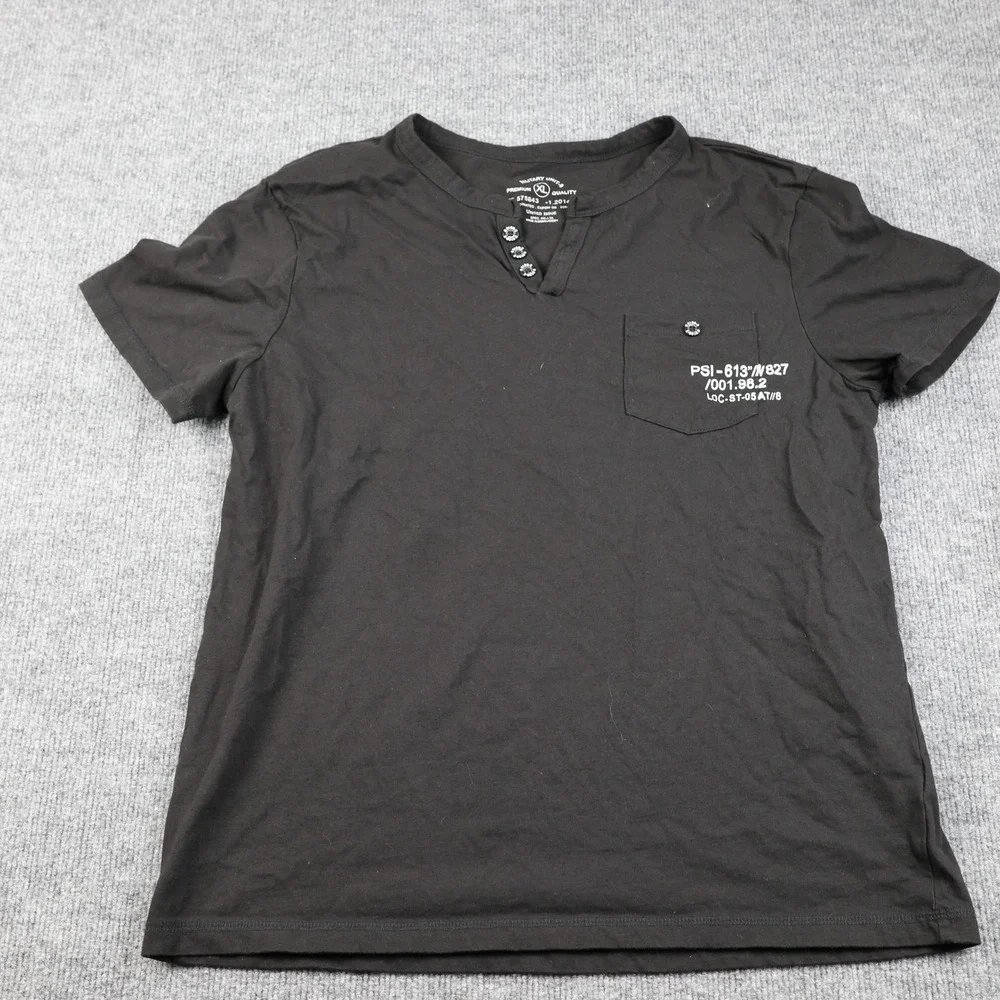 Military Unit-9 Shirt Kids XL‎ Black Henley Pocket Graphic Tee Cotton Casual